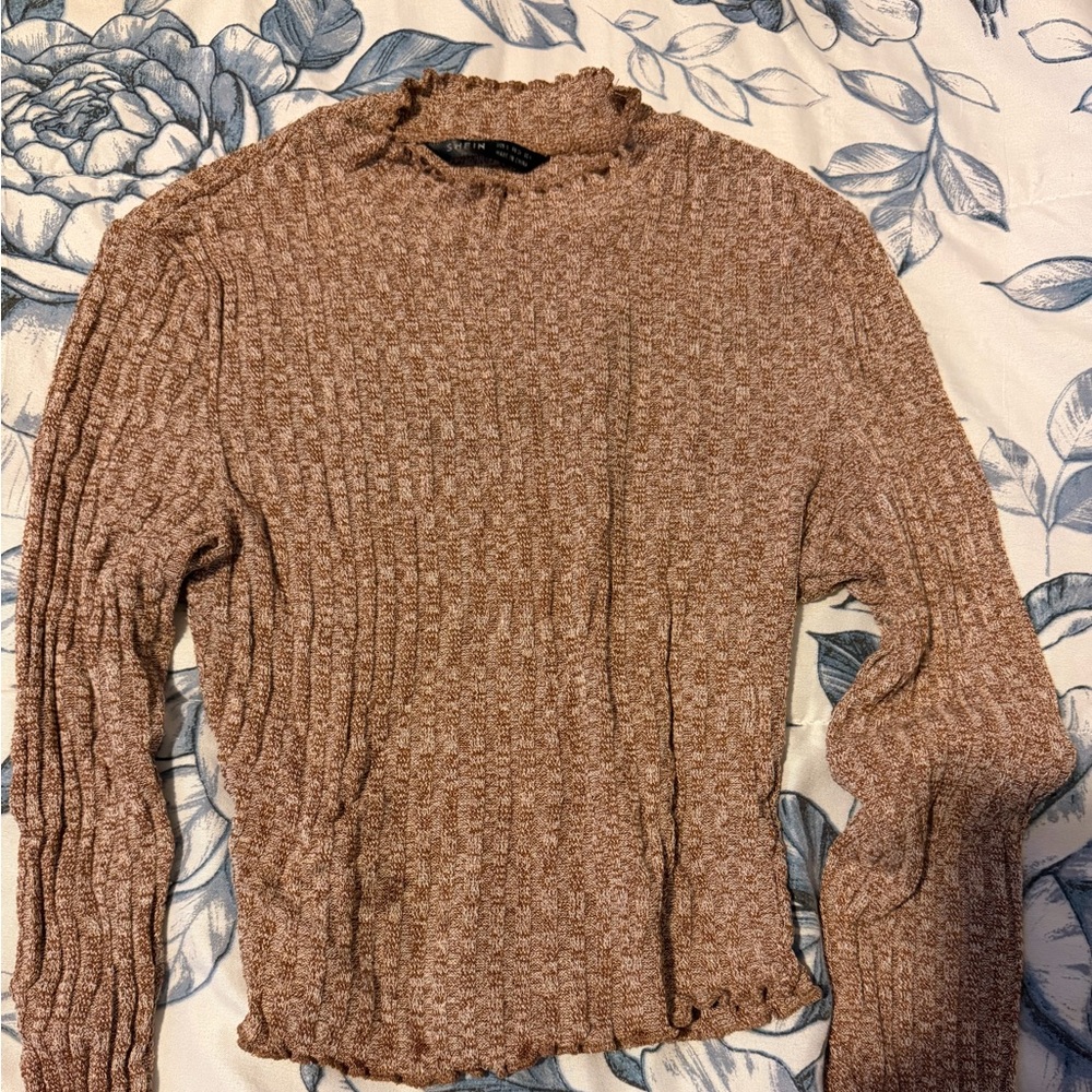 SHEIN Textured Knit Sweater in Brown